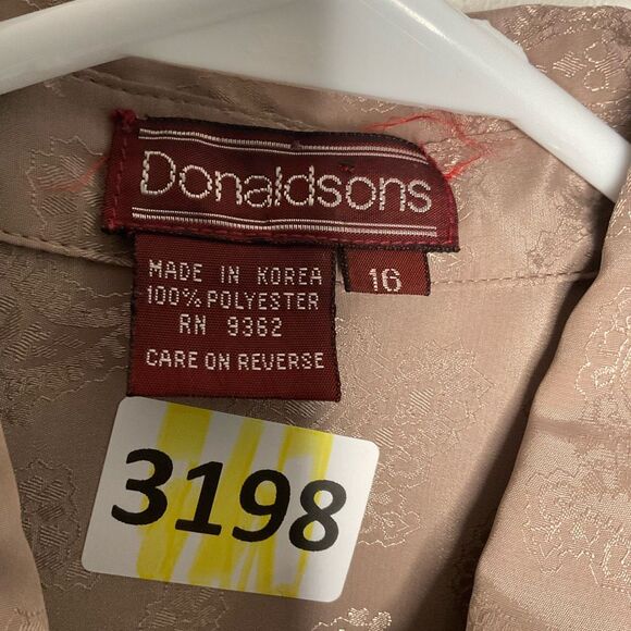 VTG Donaldsons Silky Blouse Womens sz 16 Taupe Paisley DeAttached Tie Mint Korea - Picture 2 of 9